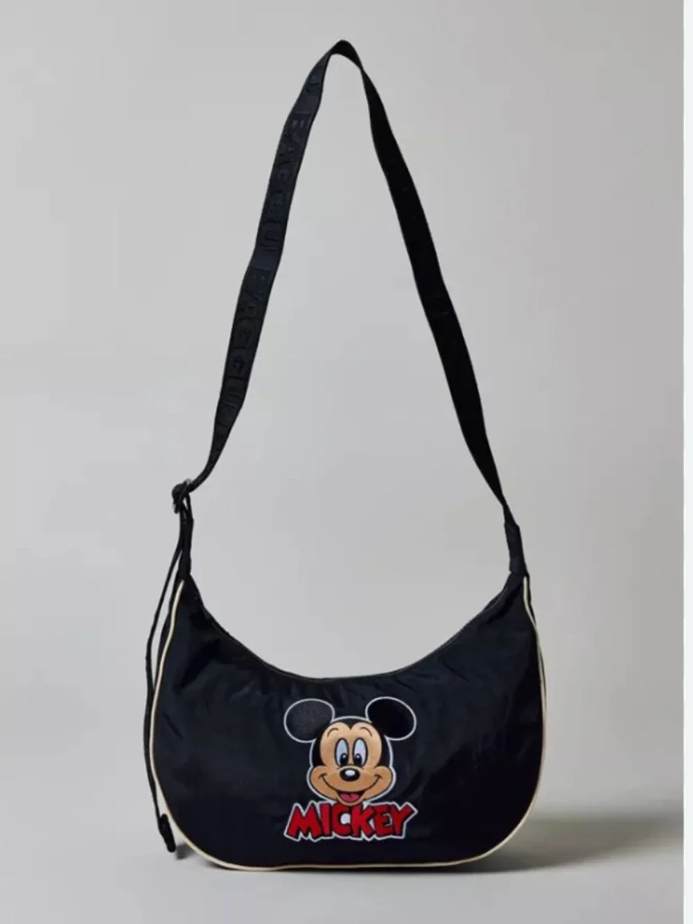 NWT BAGGU Medium Nylon Crescent Bag Embroidered Mickey Mouse Club